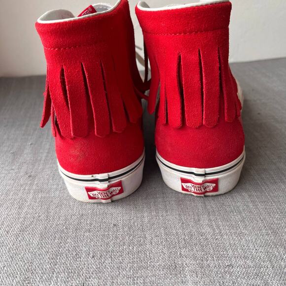VANS x PEANUTS SK8-Hi Moc Sneakers Womens 10 Mens 8.5 Red Suede Fringe Snoopy - Picture 4 of 10